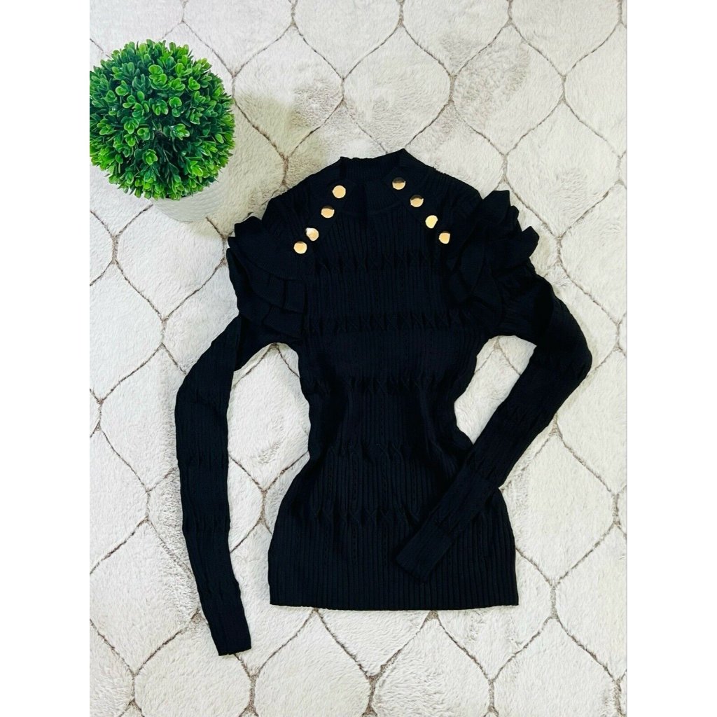 Daimaran Shanghai Women's Sweater Fashion With Buttons Black Size S
